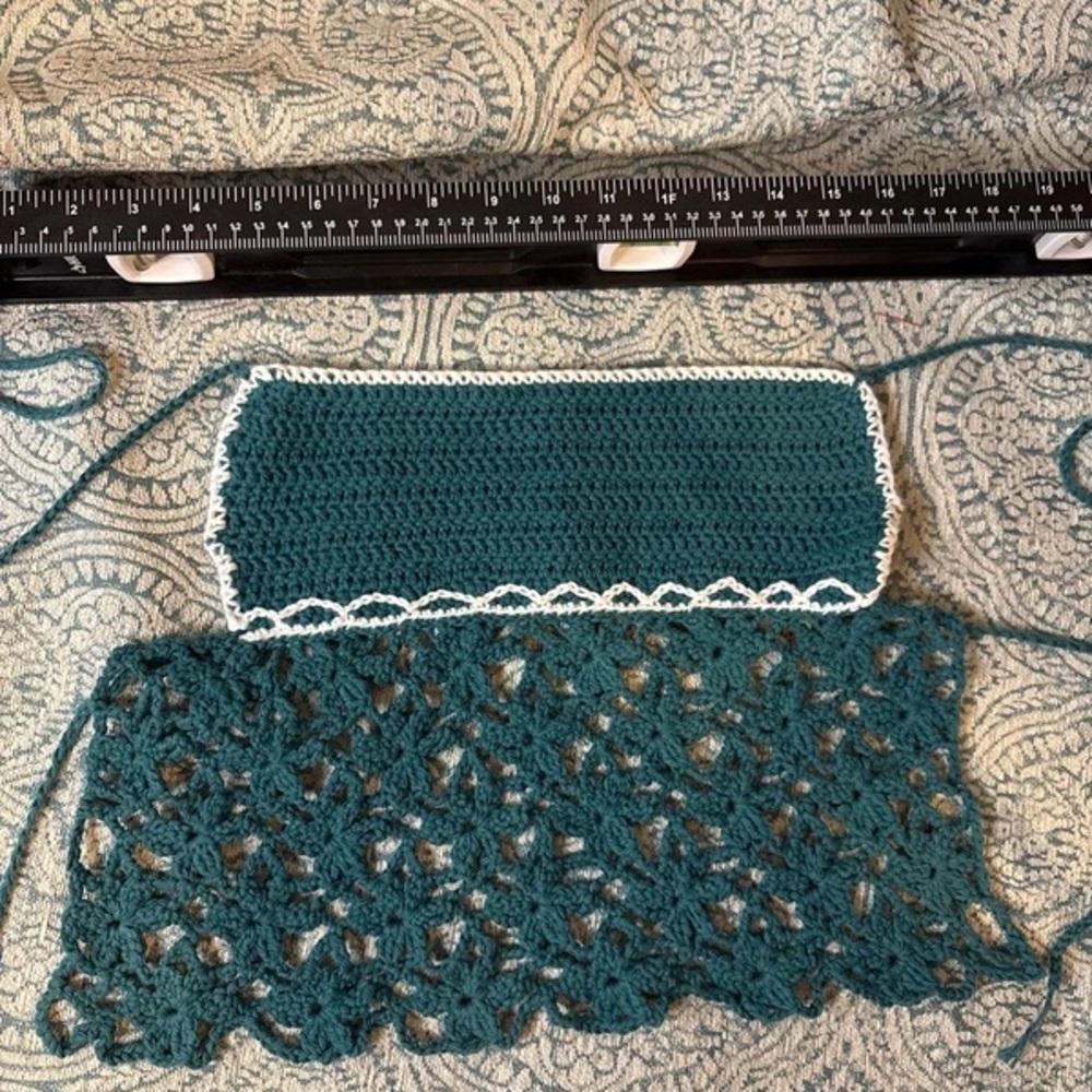 Handmade Teal Crochet Scarf Panel by